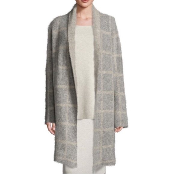 Eileen Fisher Moon Shawl Collar Wool Coat Italian Yarn Gray L